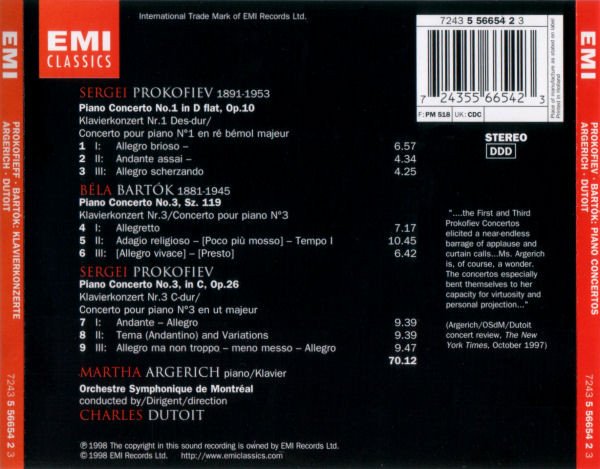 Sergei Prokofiev / Béla Bartók - Martha Argerich, L'Orchestre Symphonique De Montreal, Charles Dutoit - Piano Concertos Nos.1 & 3 / Piano Concerto No.3