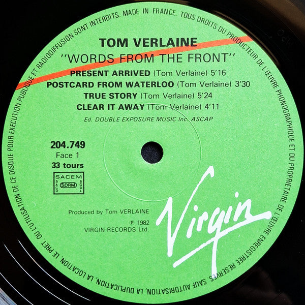 Tom Verlaine : Words From The Front (LP, Album)